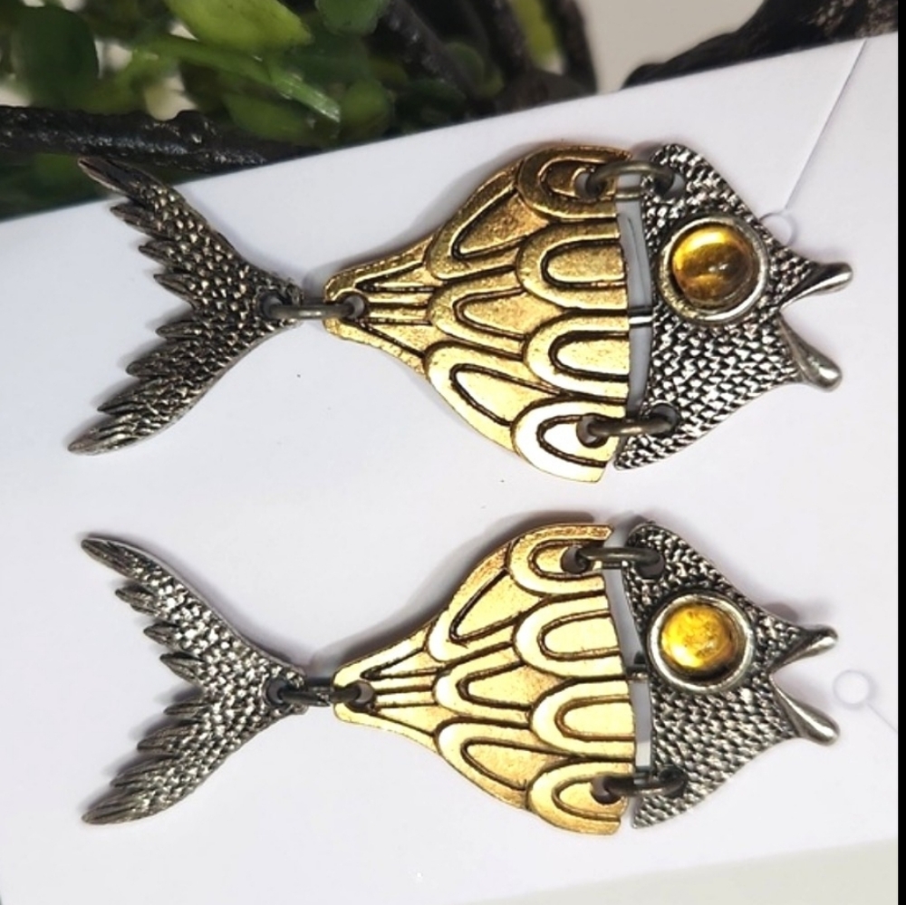 Gold and Silver Fish Drop Earrings - Brand: - Picture 3 of 10